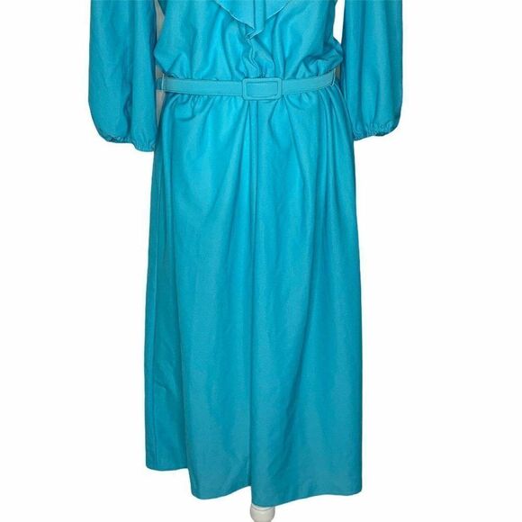 Vintage Key Hole Ruffle Midi Dress M Blue - Picture 3 of 10